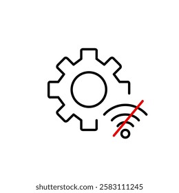 Cogwheel and no wi-fi symbol. Remote maintenance service, security settings. Pixel perfect vector icon