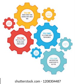 Cogwheel numbered option template on a white background. Concept for machinery, teamwork, cooperation and else.