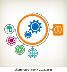 Cogwheel on abstract background. Flat design for the web, print, banner, advertising.