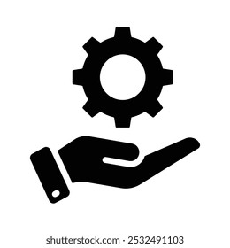 Cogwheel on hand denoting icon of technical service in trendy style