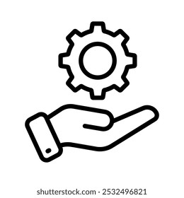 Cogwheel on hand denoting icon of technical service in trendy style