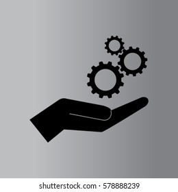 Cogwheel on the hand, settings vector illustration