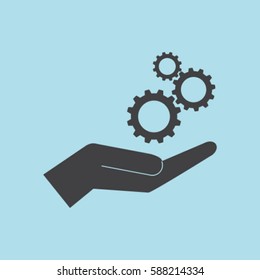 Cogwheel on the hand, settings vector illustration