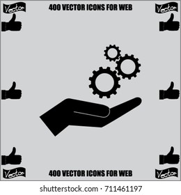 Cogwheel on the hand, settings vector illustration