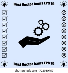 Cogwheel on the hand, settings vector illustration