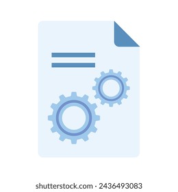 Cogwheel sobre papel que muestra el icono plano del concepto de la configuración del documento