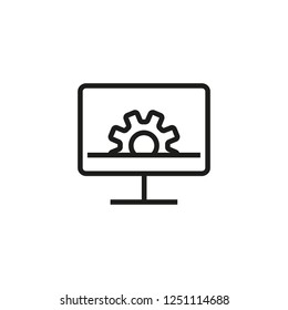 Cogwheel on screen line icon. Computer, monitor, program. Software concept. Vector illustration can be used for topics like technology, database, diagnostics