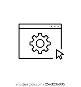 Cogwheel on web page with mouse click. Web customization, system management and platform configuration. Pixel perfect vector icon