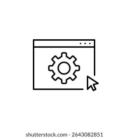 Cogwheel na página da Web e clique do mouse. Opções de configuração, preferências do sistema, personalização do usuário, ferramentas de administração, controles de back-end. Pixel perfeito, ícone de vetor de traçado editável