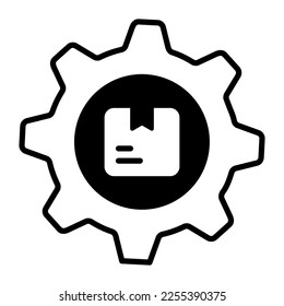 Cogwheel with package icon of product management