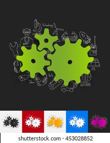 cogwheel paper sticker with hand drawn elements