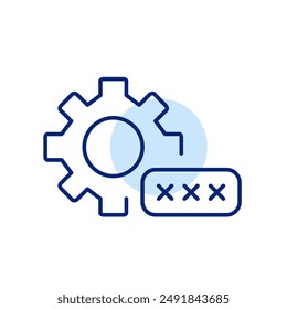 Cogwheel and password input box. Authentication settings, secure login configuration. Pixel perfect, editable stroke icon