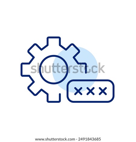 Cogwheel and password input box. Authentication settings, secure login configuration. Pixel perfect, editable stroke icon