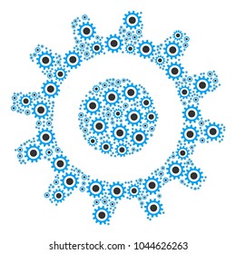 Cogwheel pattern constructed in the collection of cogwheel pictograms. Vector iconized composition constructed with simple elements.