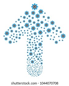 Cogwheel pattern created in the combination of ahead motion arrow. Upwards navigation arrow figure constructed from cogwheel objects.