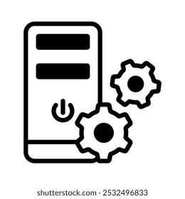 Cogwheel with Pc denoting concept icon of computer setting