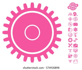 Cogwheel pictograph with bonus nanocopter service symbols. Vector illustration style is flat iconic symbols on white background.