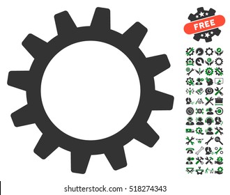Cogwheel pictograph with bonus options pictograph collection. Vector illustration style is flat iconic green and gray symbols on white background.