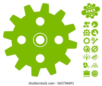 Cogwheel pictograph with bonus options pictograph collection. Vector illustration style is flat iconic eco green symbols on white background.