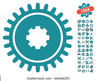 Cogwheel pictograph with bonus setup tools pictograph collection. Vector illustration style is flat iconic soft blue symbols on white background.
