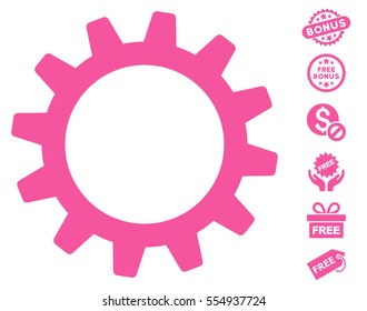 Cogwheel pictograph with free bonus clip art. Vector illustration style is flat iconic symbols, pink color, white background.