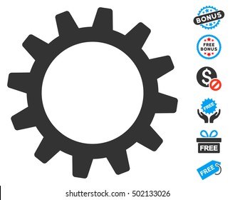 Cogwheel pictograph with free bonus graphic icons. Vector illustration style is flat iconic symbols, blue and gray colors, white background.