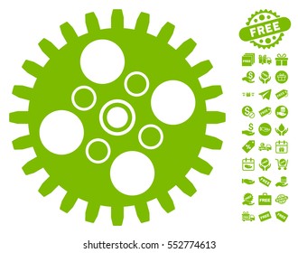 Cogwheel pictograph with free bonus images. Vector illustration style is flat iconic symbols, eco green color, white background.