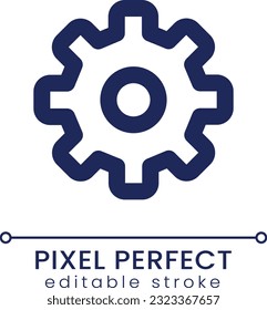 Cogwheel pixel perfect linear ui icon. Access to setups. Technical settings. GUI, UX design. Outline isolated user interface element for app and web. Editable stroke. Poppins font used