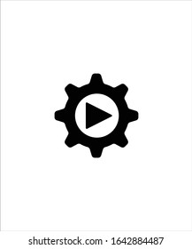 cogwheel with play icon,vector best flat design icon.