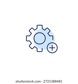 Rueda dentada y más. Configuración de add, habilitación de características, Actualizar del sistema. Icono de Vector de trazo perfecto y editable