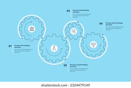 Cogwheel process template with four steps - blue version. SImple chart design for workflow layout, diagram, banner, web design.