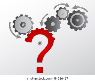 cogwheel and question-mark solve the puzzle
