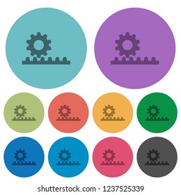 Cogwheel with rack pinion darker flat icons on color round background