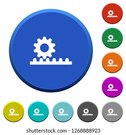 Cogwheel with rack pinion round color beveled buttons with smooth surfaces and flat white icons