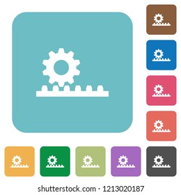 Cogwheel with rack pinion white flat icons on color rounded square backgrounds