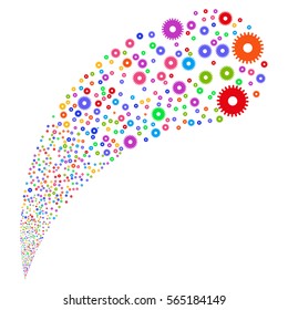 Cogwheel random source stream. Vector illustration style is flat bright multicolored iconic symbols on a white background. Object fountain made from symbols.
