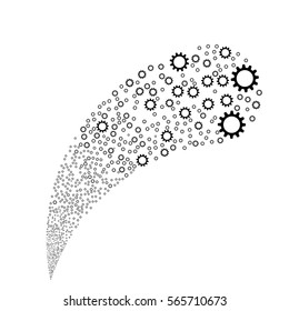 Cogwheel random source stream. Vector illustration style is flat black iconic symbols on a white background. Object fountain done from pictograms.