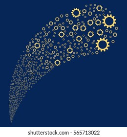 Cogwheel random source stream. Vector illustration style is flat yellow iconic symbols on a blue background. Object fountain done from design elements.