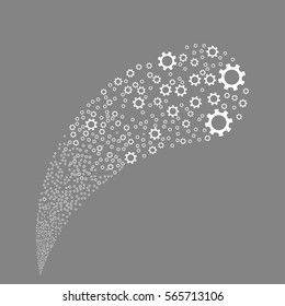 Cogwheel random source stream. Vector illustration style is flat white iconic symbols on a gray background. Object fountain done from pictograms.