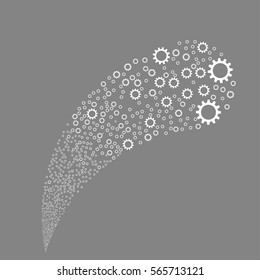 Cogwheel random source stream. Vector illustration style is flat white iconic symbols on a gray background. Object fountain created from pictograms.