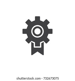 Cogwheel with ribbon icon vector, filled flat sign, solid pictogram isolated on white. Symbol, logo illustration.