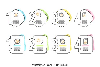 Cogwheel, Romantic talk and Heartbeat timer icons simple set. Approved document sign. Engineering tool, Love chat, Love stopwatch. Like symbol. Technology set. Infographic timeline. Line cogwheel icon