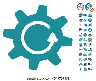 Cogwheel Rotation Direction icon with free bonus icon set. Vector illustration style is flat iconic symbols, soft blue colors, white background.