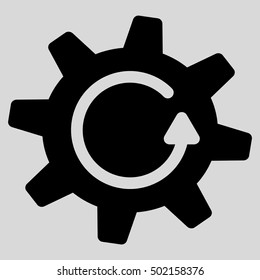 Cogwheel Rotation Direction vector pictogram. Style is flat graphic symbol, black color, light gray background.