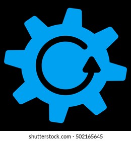 Cogwheel Rotation Direction vector pictogram. Style is flat graphic symbol, blue color, black background.