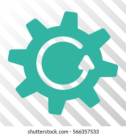 Cogwheel Rotation Direction vector pictograph. Illustration style is flat iconic cyan symbol on a hatched transparent background.