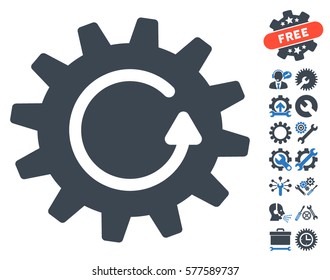 Cogwheel Rotation icon with bonus configuration pictograms. Vector illustration style is flat iconic smooth blue symbols on white background.