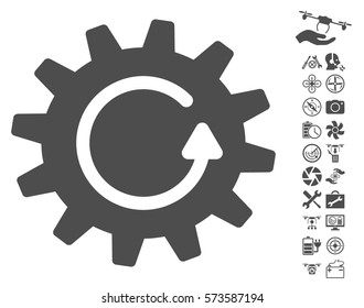Cogwheel Rotation pictograph with bonus aircopter service symbols. Vector illustration style is flat iconic symbols on white background.
