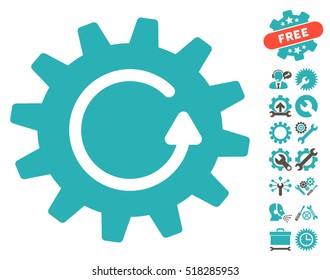 Cogwheel Rotation pictograph with bonus configuration symbols. Vector illustration style is flat iconic grey and cyan symbols on white background.
