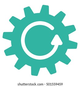 Cogwheel Rotation vector pictograph. Style is flat graphic symbol, cyan color, white background.